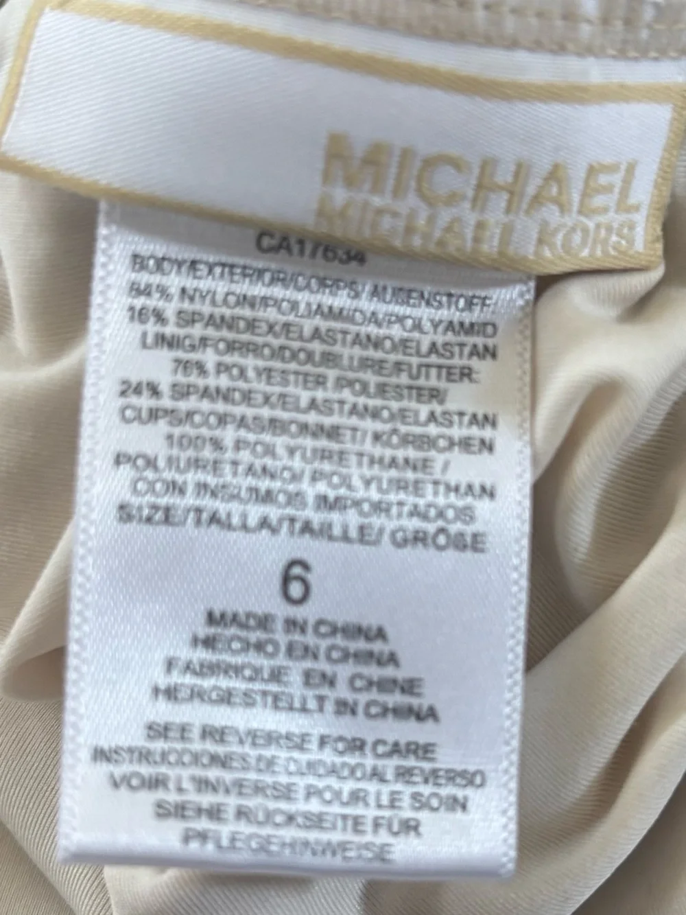 Michael Kors ruffle one pice bathing swim suit woman Sz 6 beige